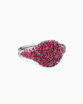 Pavé Pinky Ring in 18K White Gold with Red Rubies, 10mm